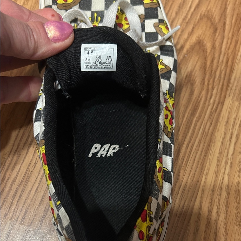 EUC Vans Kids Black and White Pizza Sneakers - Picture 2 of 4